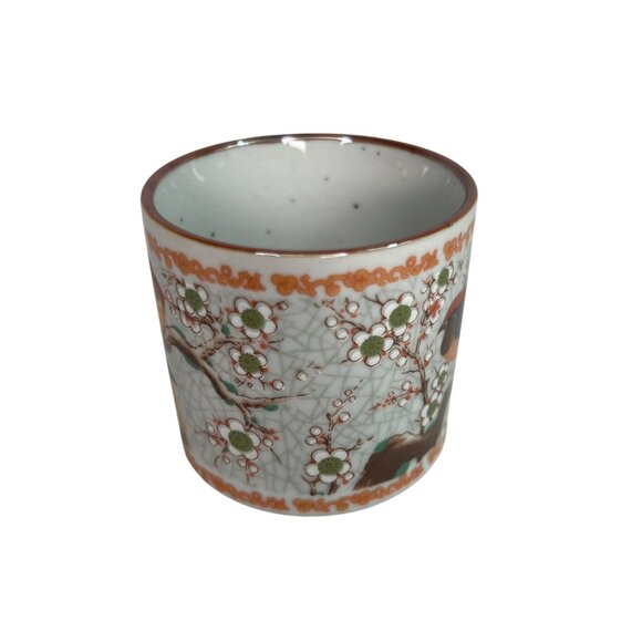 Vintage Japanese Hand-Painted Ceramic Tea Cup Bird & Cherry Blossom - Picture 2 of 9